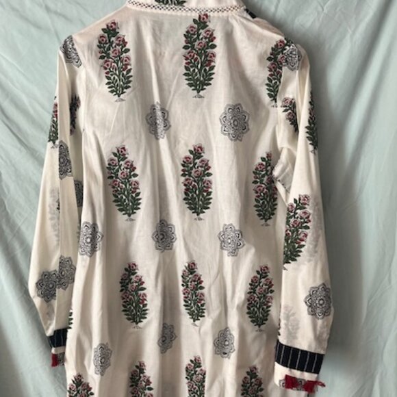 Sapphire Size Large Block Printed Tunic Kurta white red green Mughal print 12 14 - Picture 7 of 15